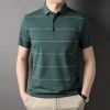 Striped T-shirt lapel 2023 summer new collection, a pure cotton short-sleeved antibacterial sweat-absorbing mini shirt for young and middle-aged men Specification image